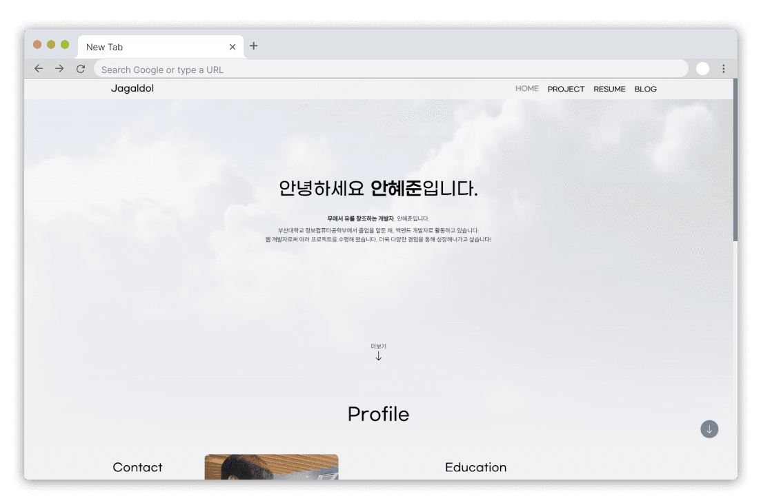 개발자 포트폴리오 웹사이트 대표 화면