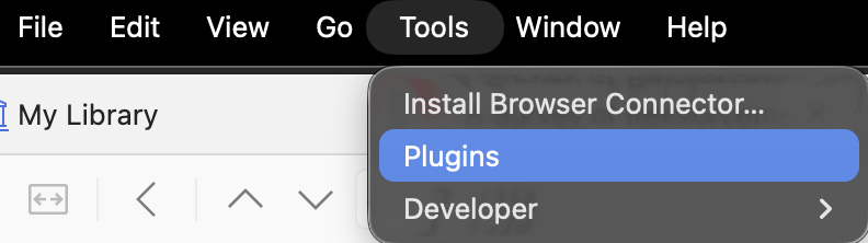 Zotero의 Tools ▸ Plugins 메뉴 스크린샷